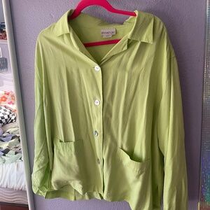 VINTAGE Silk Green Signature Expressions Button Down Blouse with Pockets, Size X